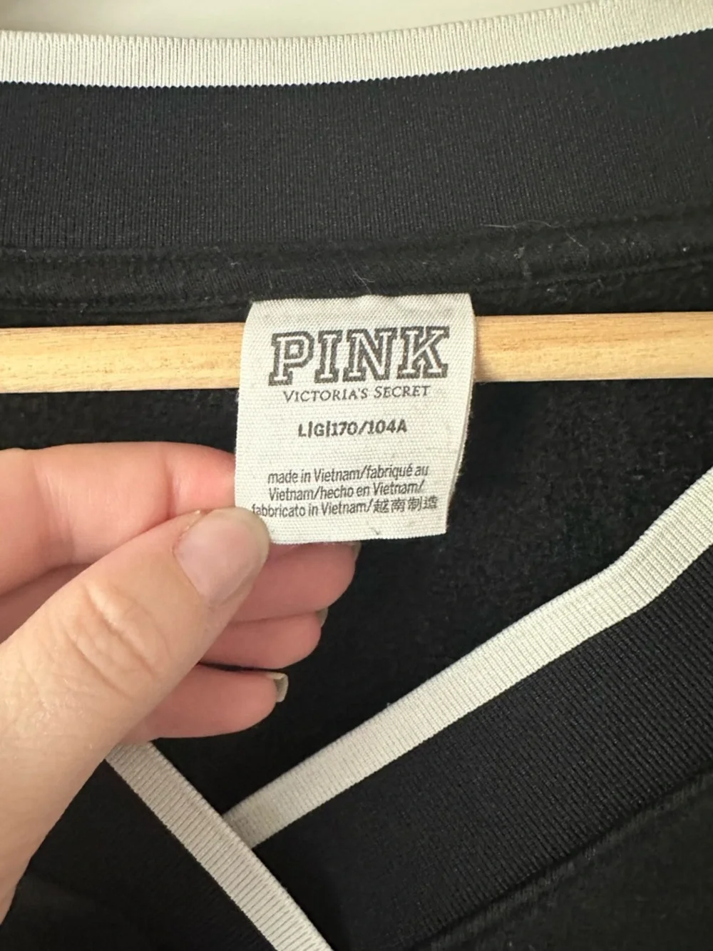PINK Victoria's Secret Black Sweatshirt with White Trim and Wide Leg Pants Set - Picture 3 of 5